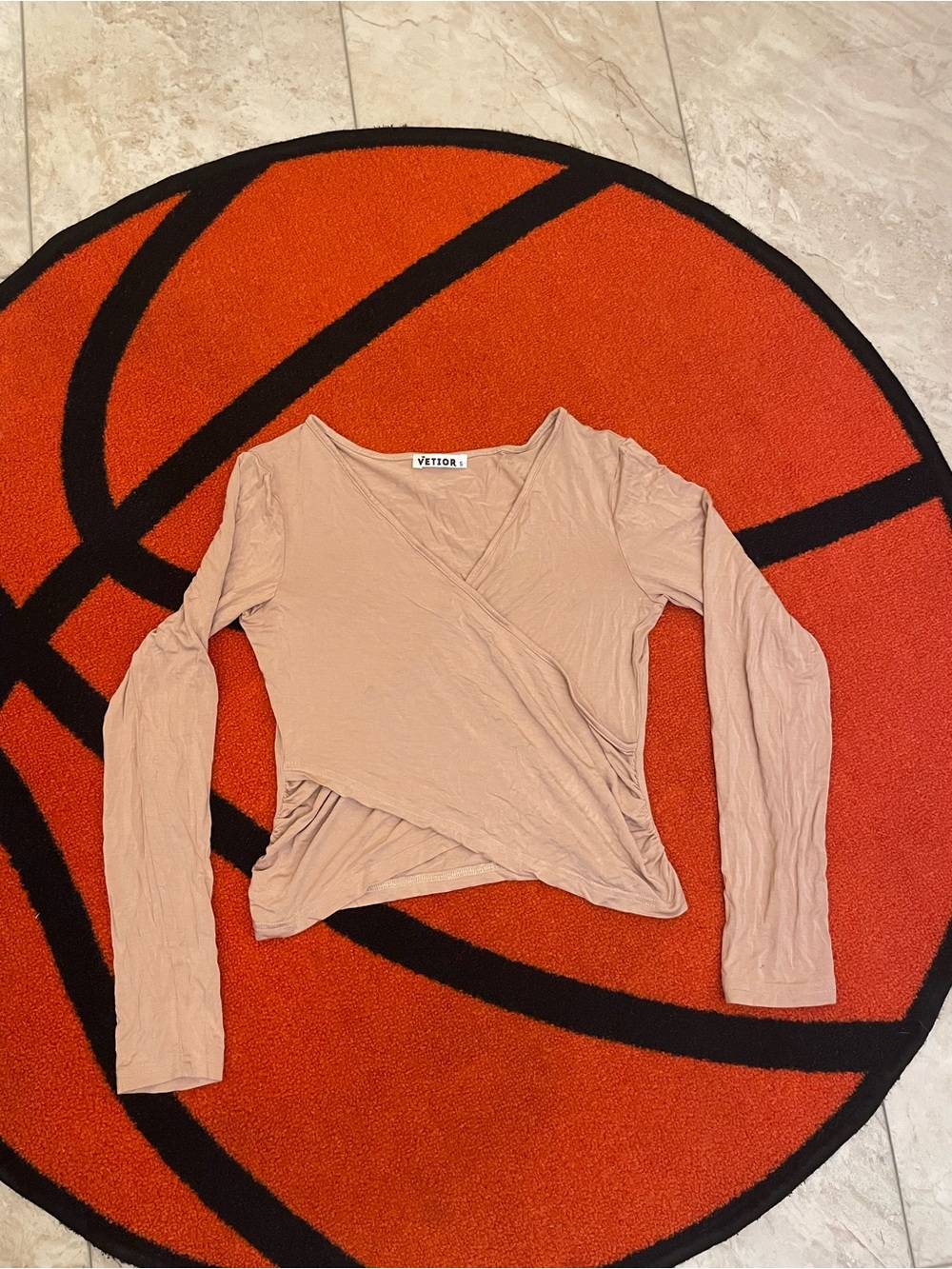 VETIORs. Blush Beige Wrap-Front Long Sleeve Top